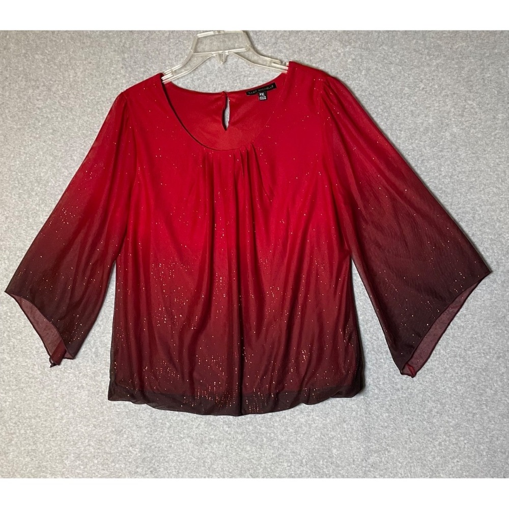 Sara Michelle Top XL Petite Red Celestial Ombre Holiday New Year Christmas Party